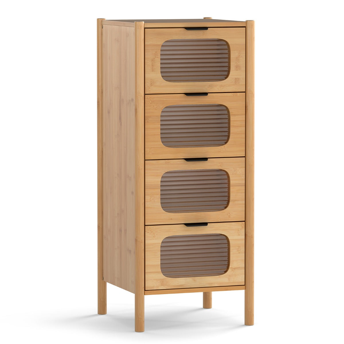 Kommodeskåp – med lådor, sidobord i bambu och härdat glas, – 4 40 x 40 x 97 cm – Natur