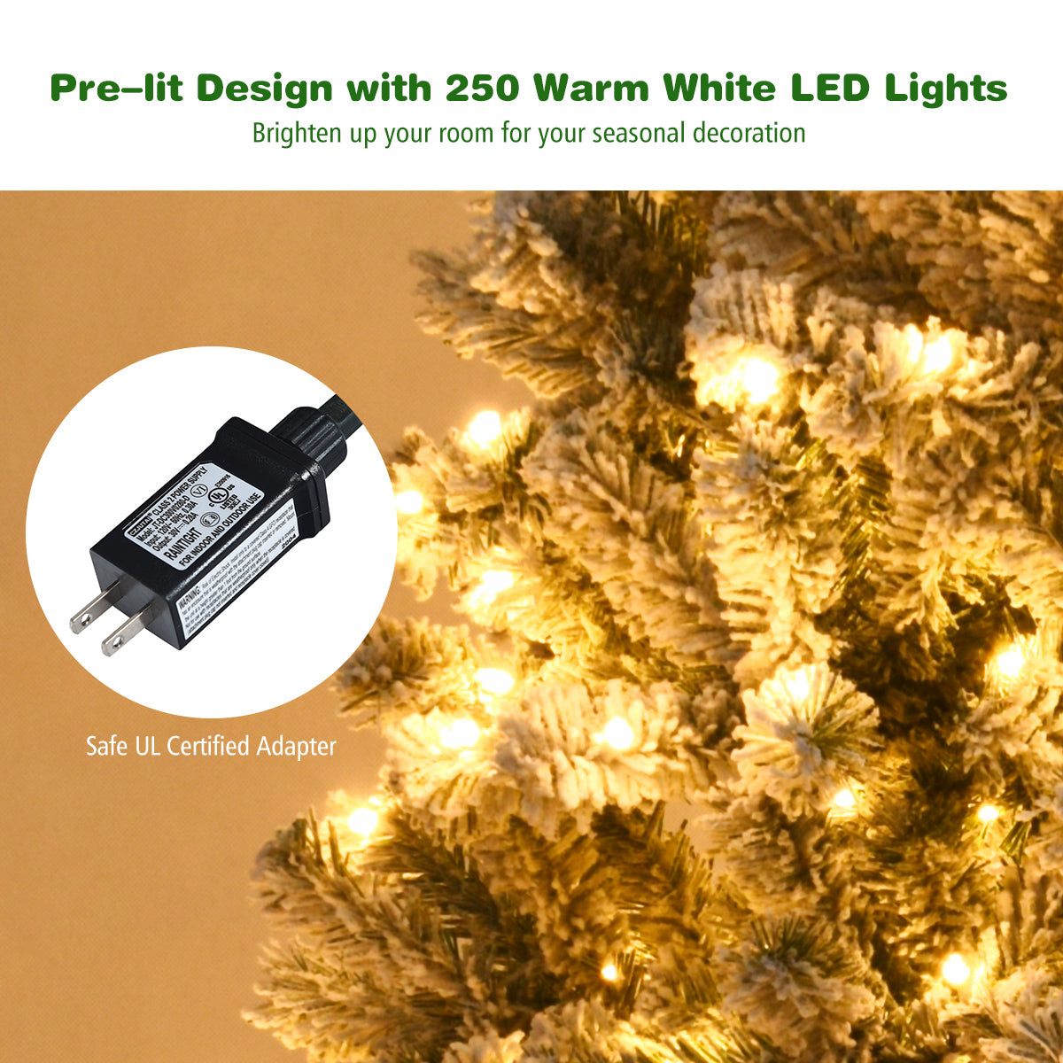 Julgran – med snö Premium PVC nålar LED ljus Konstgjorda jul – 180 cm – Grön och vit
