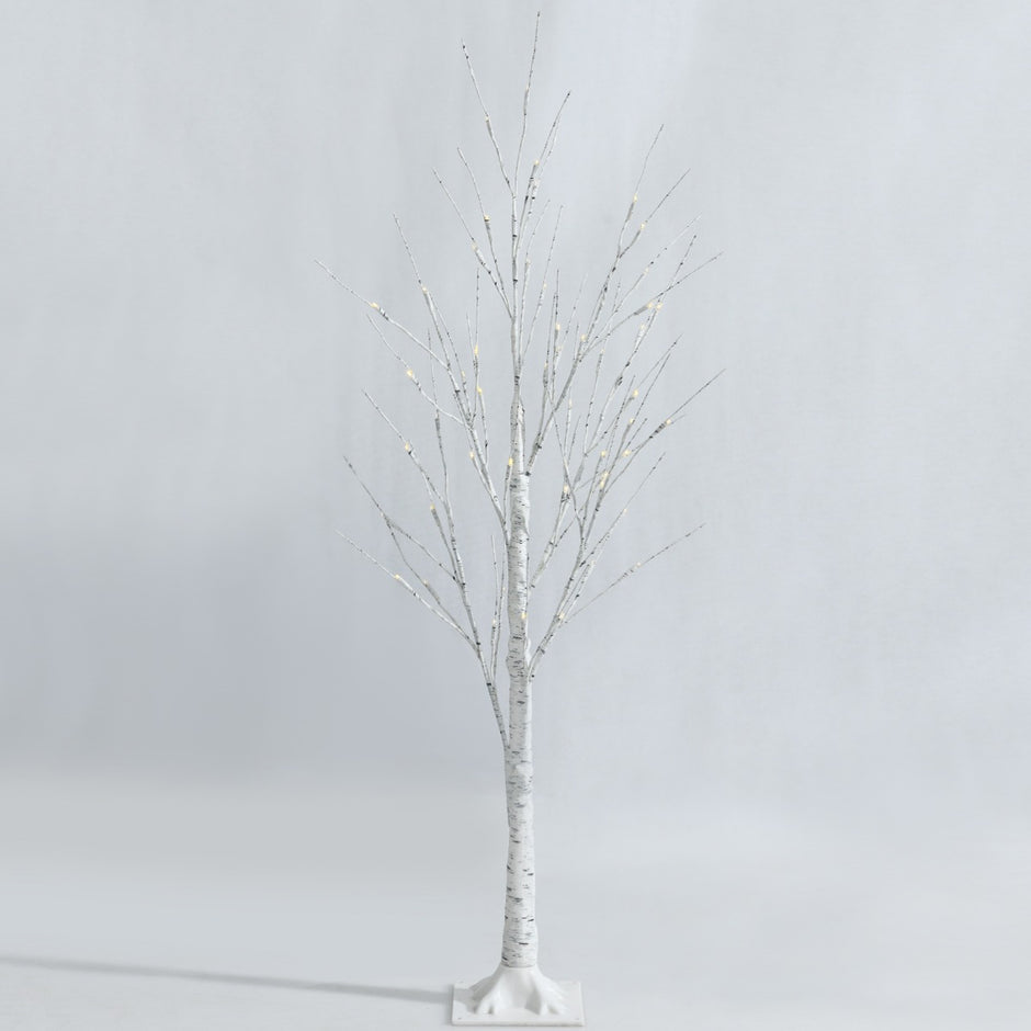 Upplyst – konstgjord björk med varma vita LED lampor – 48 120 cm – Vit