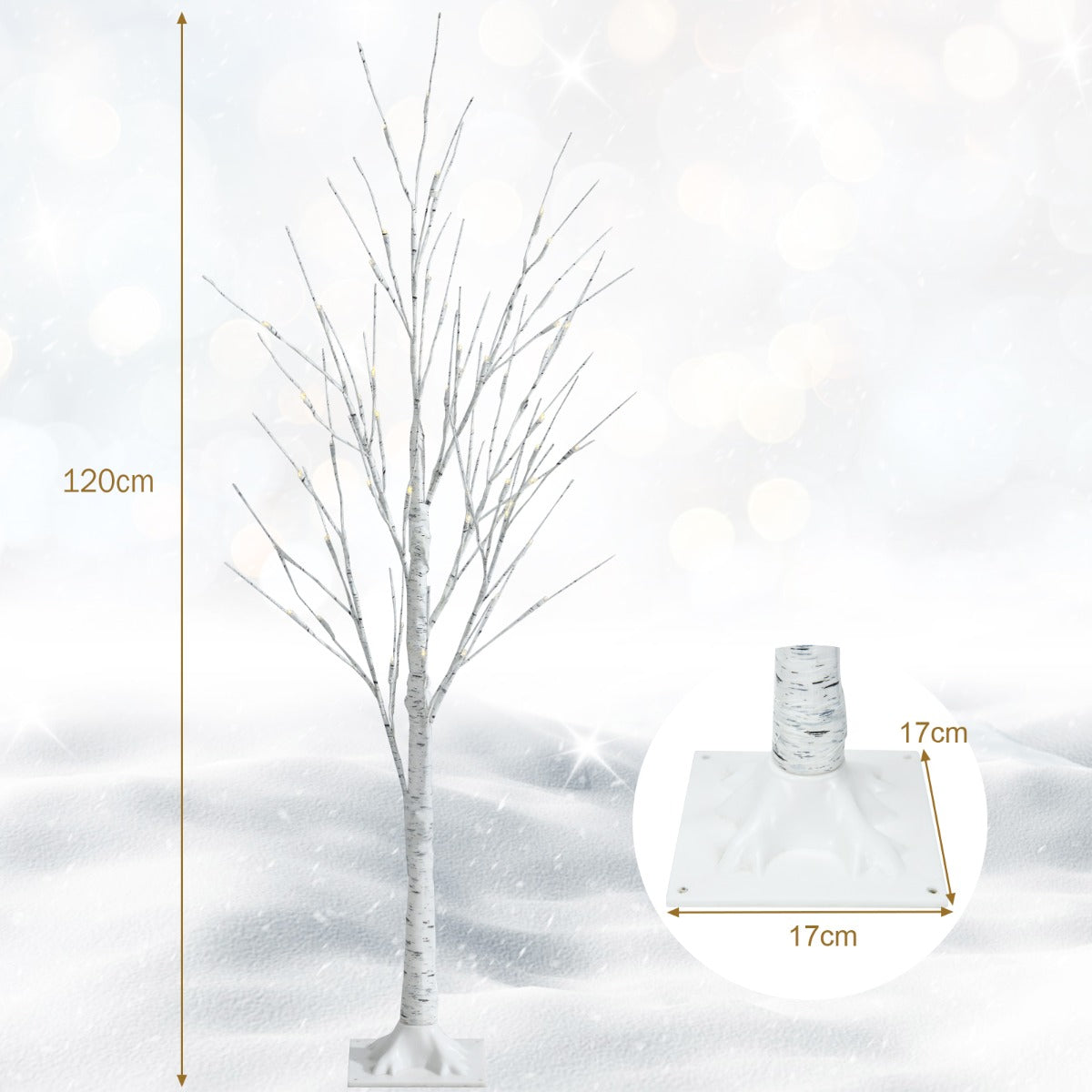 Upplyst – konstgjord björk med varma vita LED lampor – 48 120 cm – Vit