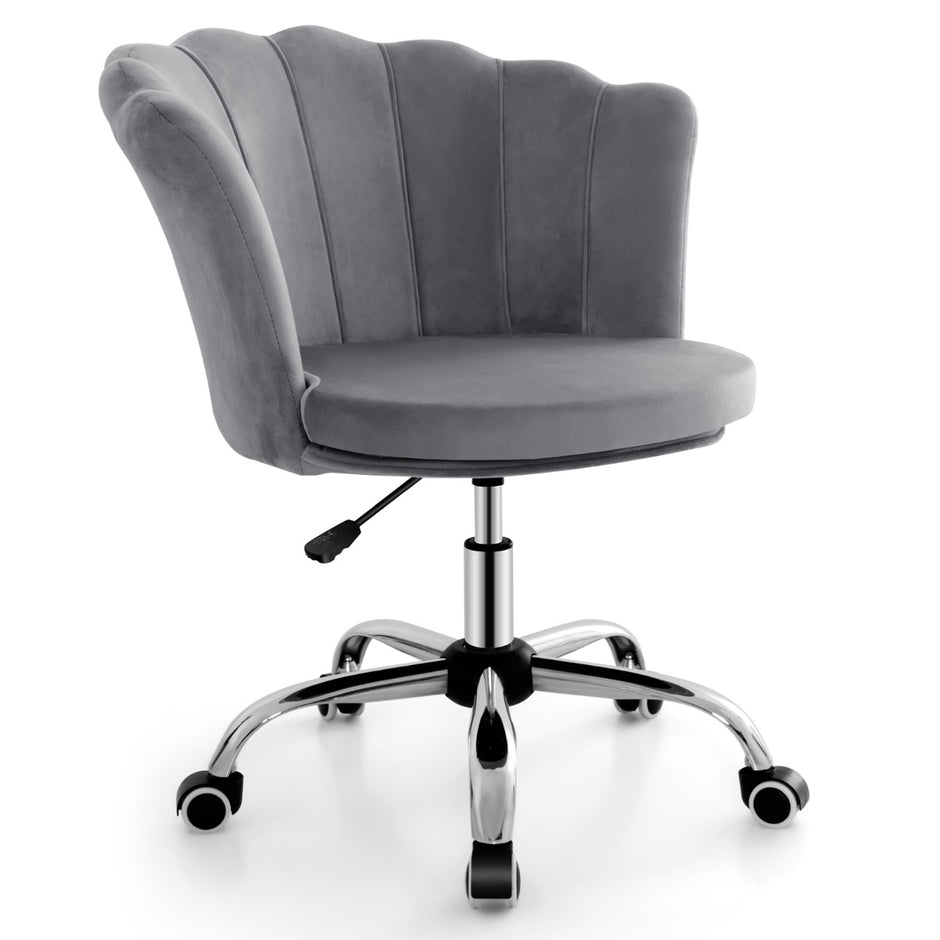Höjdjusterbar – kontorsstol i sammet med hjul och ergonomisk design datorstol – Grå