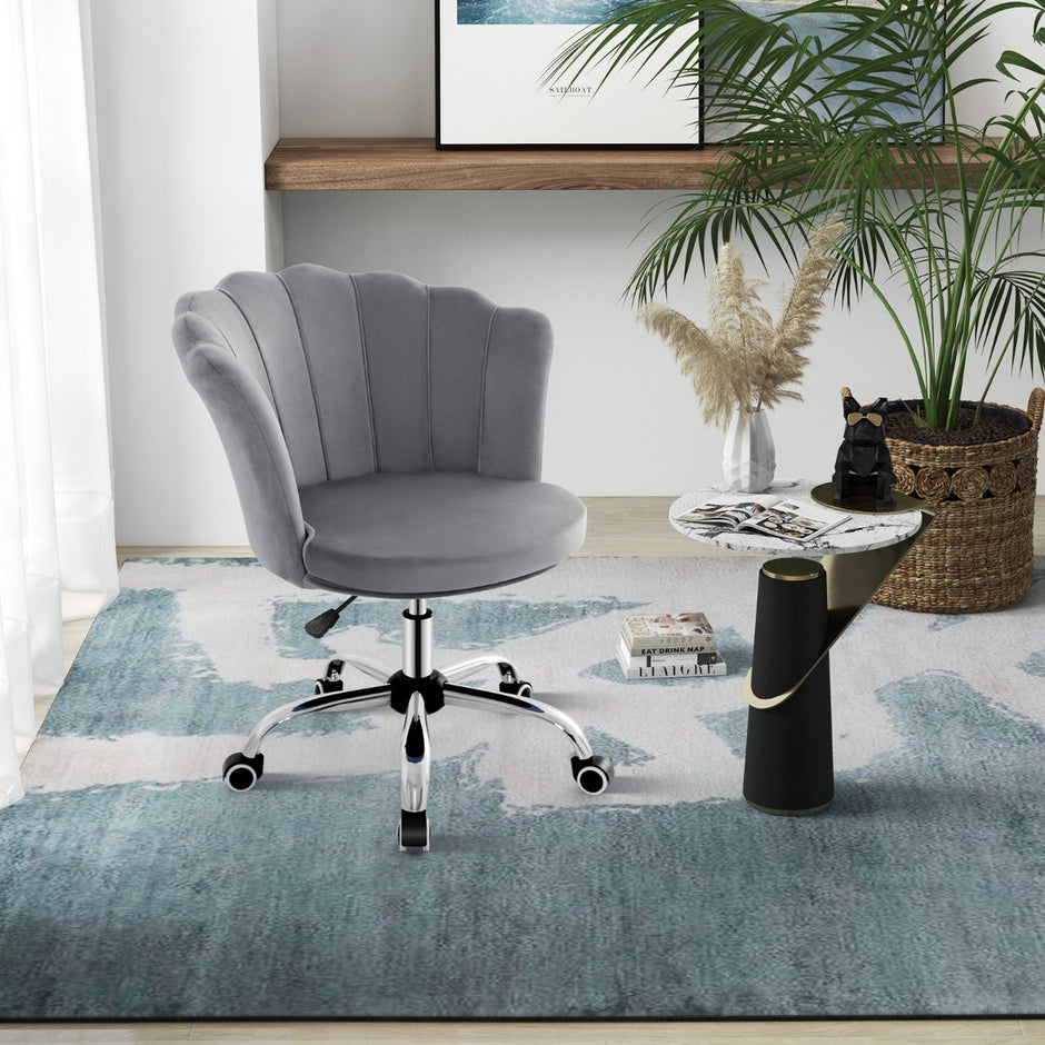 Höjdjusterbar – kontorsstol i sammet med hjul och ergonomisk design datorstol – Grå