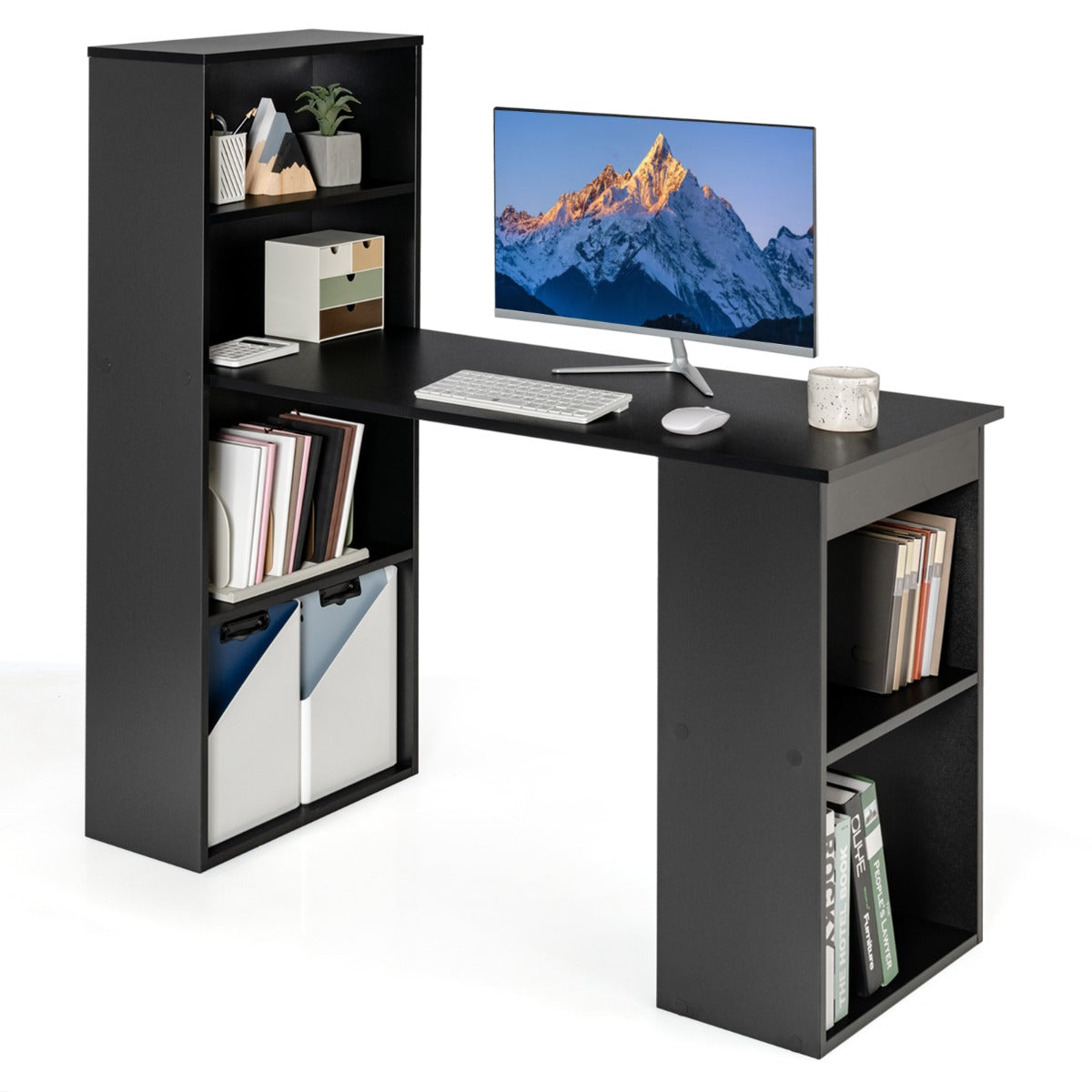 Skrivbord – med bokhylla Datorbord hyllor PC – 6 – Svart