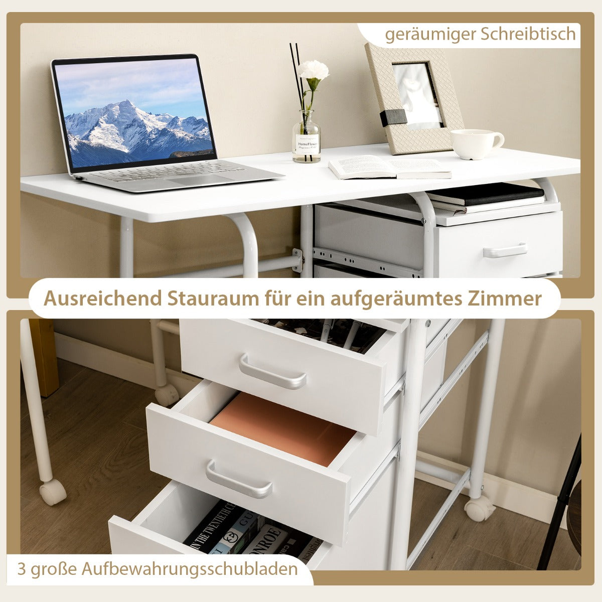 Fällbart – skrivbord med hjul Datorbord – 105 x 50 x 75 cm – Vit