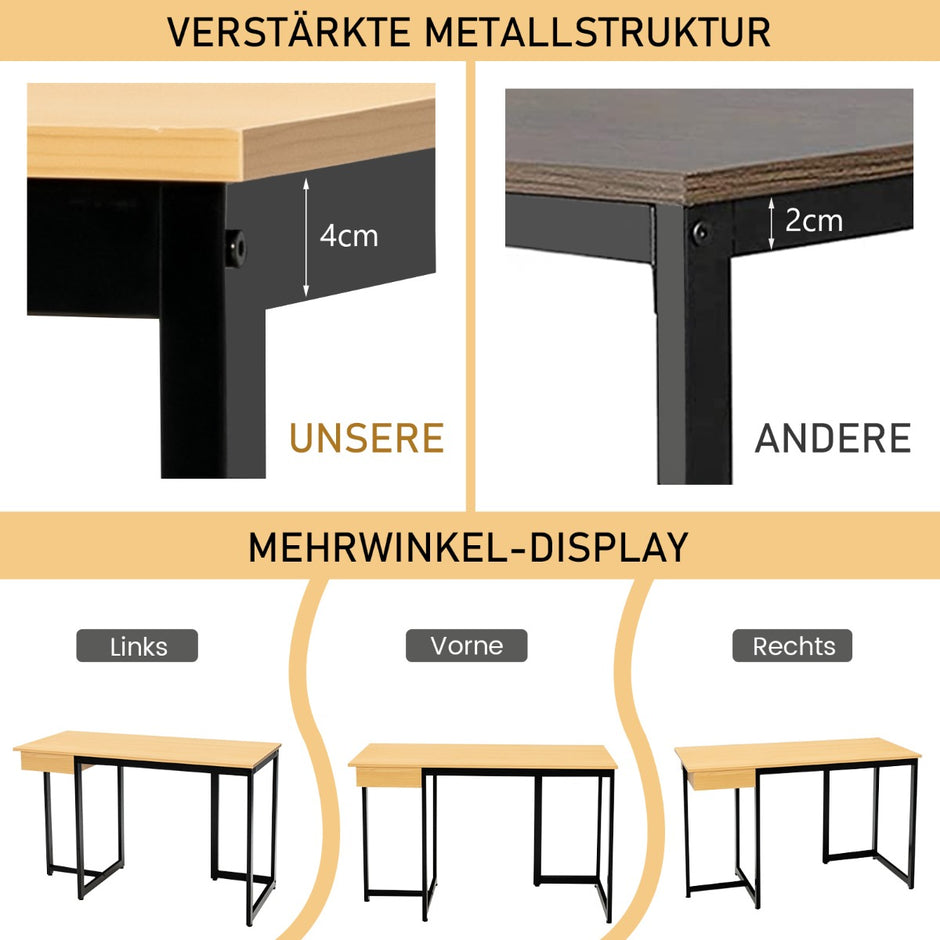 Långt – datorbord med låda och justerbara kuddar Naturell – 120 cm – Natur