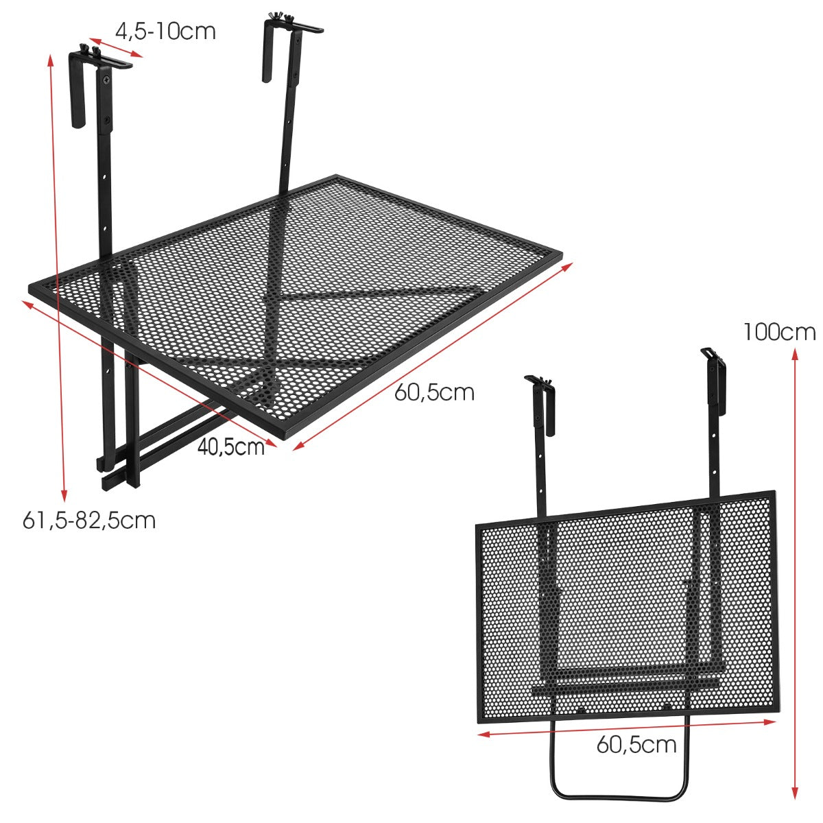 Hängande – järnhylla med nivå justerbar höjd – 5 60,5 x 48 x 61,5-82,5 cm – Svart