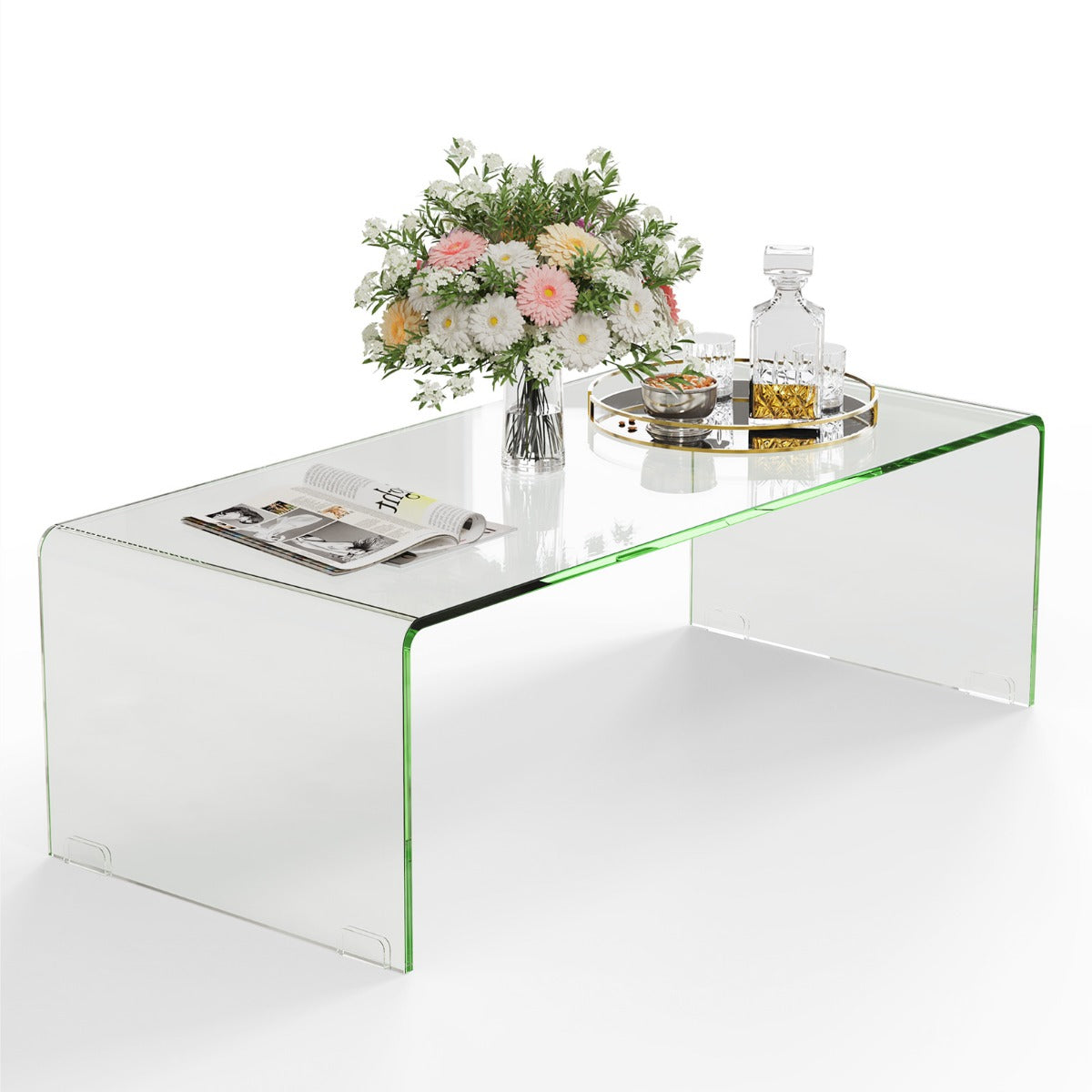 Soffbord – Glasbord U format sidobord av härdat – 108 x 50 x 35 cm – Genomskinlig