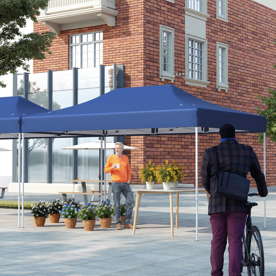 Faltpaviljong – med rullväska och rep Höjdjusterbar Pop Up Trädgårdspaviljong – 4 3 x 4,5 m – Mörkblå