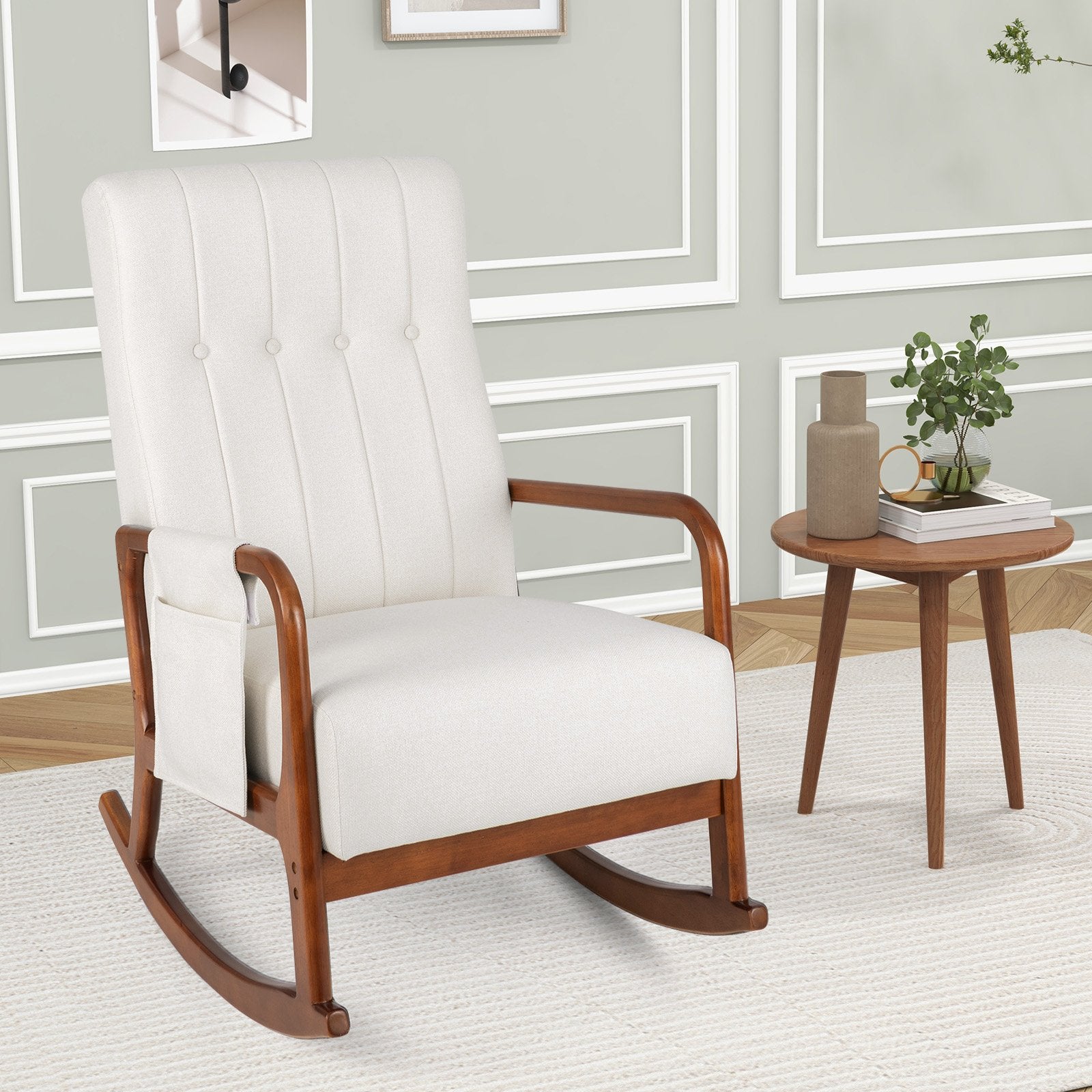 Gungstol – med ottoman Polstret ryggstöd och sidoficka – Beige