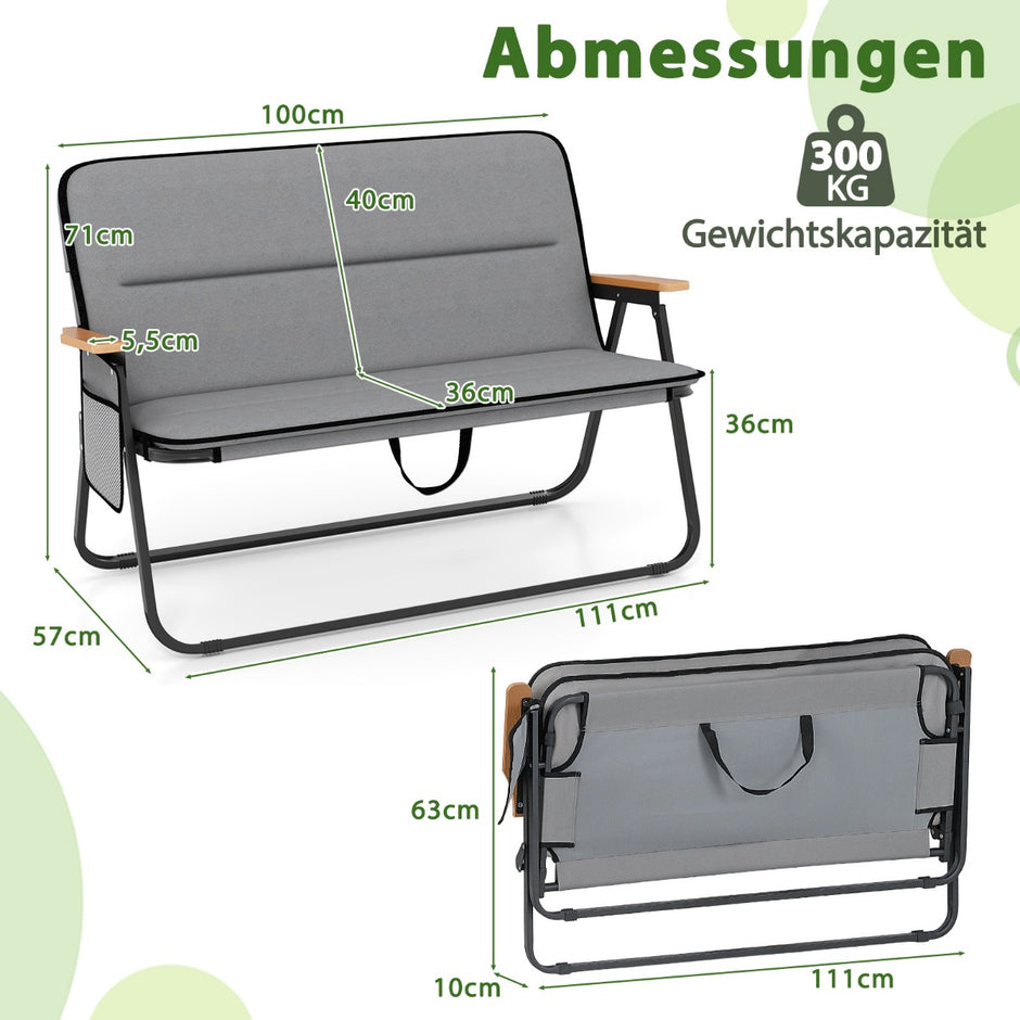 Campingstol – för personer Fällstol med avtagbart kudd, sidoficka och armstöd – 2 – Grå