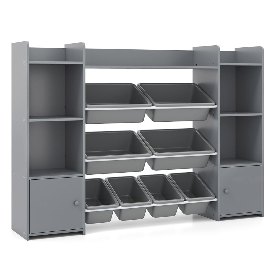 Hög – leksaksskåp stegs barnhylla med uttagbara lådor och bokhylla – 4 8 142 cm – Grå