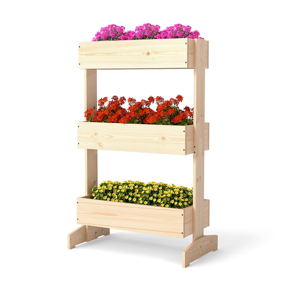 Vertikalt – trädgårdsland med våningar blomlådor planteringskärl trädgårdsbädd av granträ – 3 3 69 x 39 x 109 cm – Natur