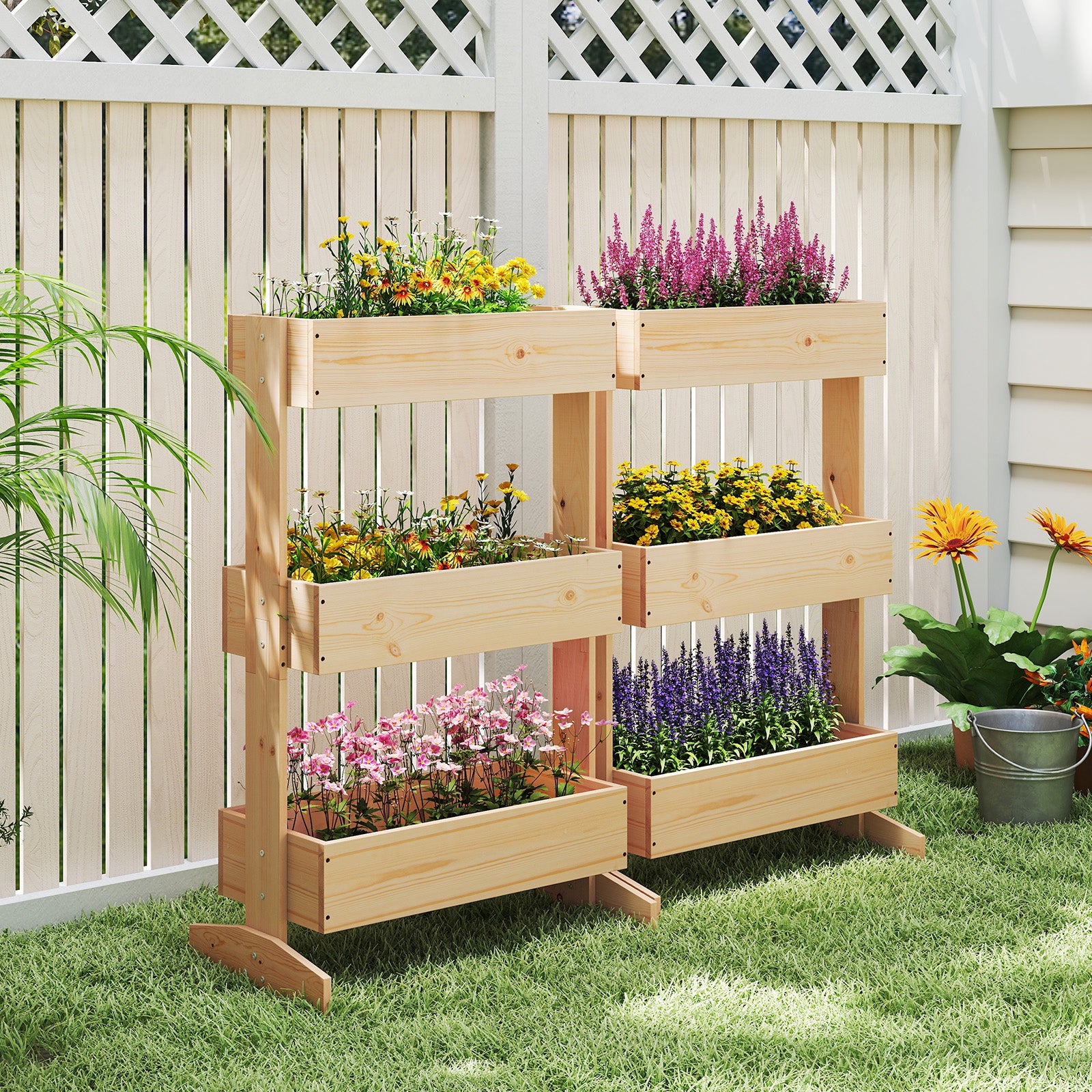 Vertikalt – trädgårdsland med våningar blomlådor planteringskärl trädgårdsbädd av granträ – 3 3 69 x 39 x 109 cm – Natur