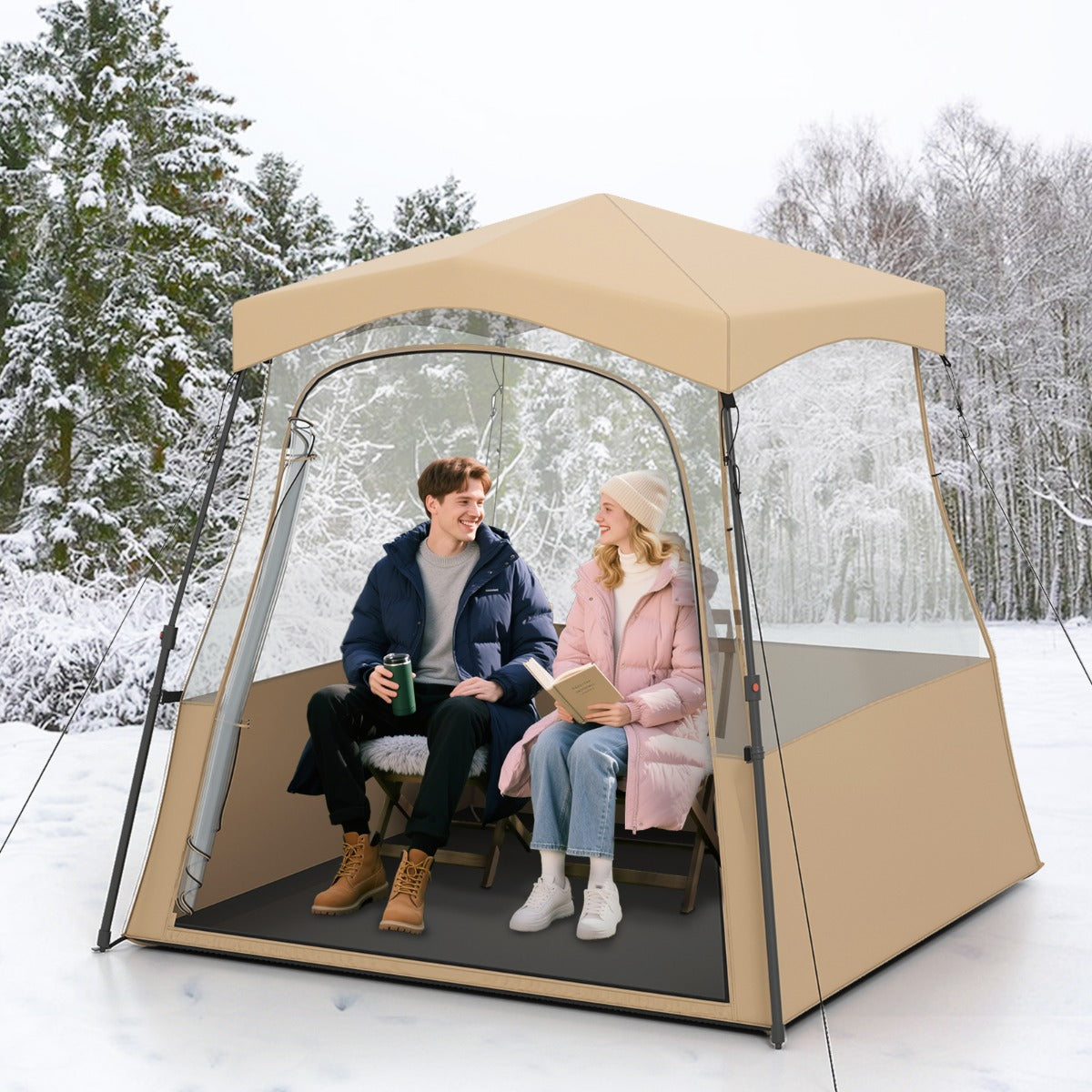 Genomskinligt – pop up sporttält, transparent campingtält, utomhus allvädersskydd med bärväska, – 160 x 160 x 176 cm – Brun