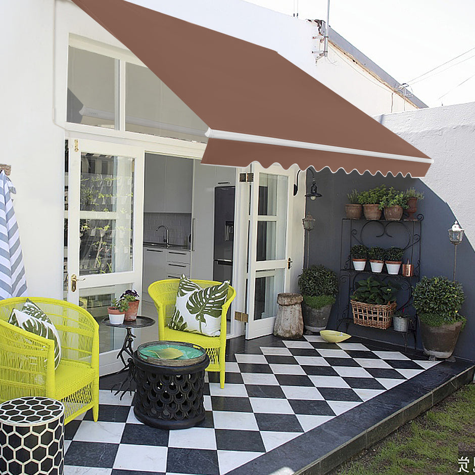 Utdragbar – markis i aluminium för terrasssolskydd med vevhandtag – 3,6 m × 3 m – Brun