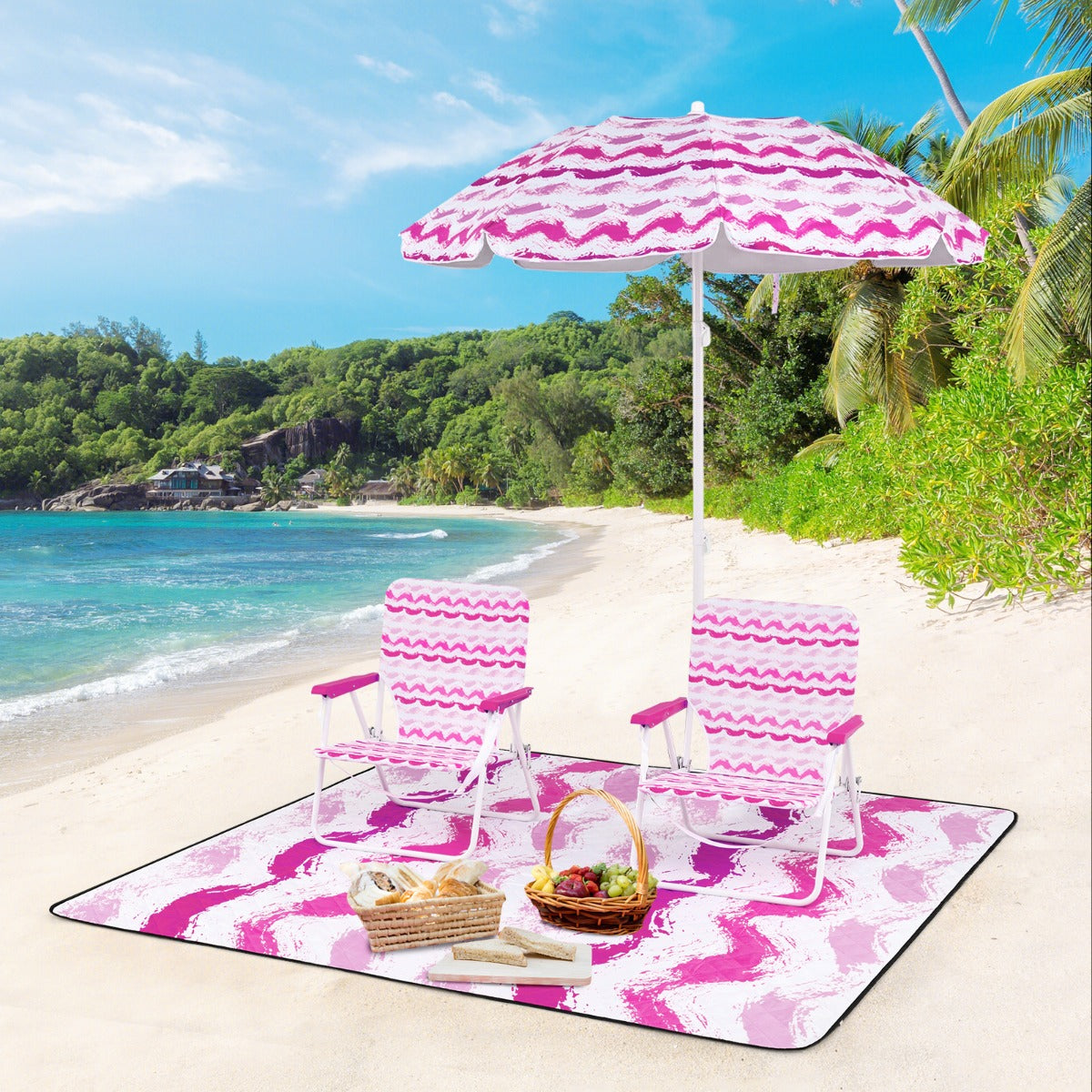 pack – strandstolar med parasoll och strandfilt bärväska hopfällbara – 2 2 – Rosa