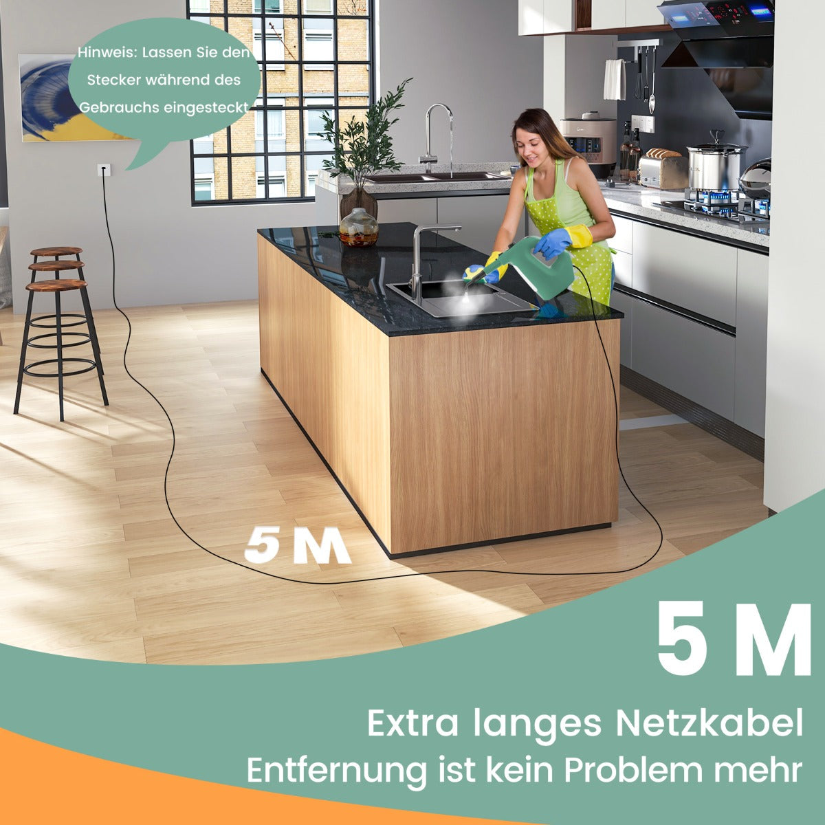 1500W – ångtvätt med tanktemperatur upp till ℃ handhållen – 400 ML 125 – Grön