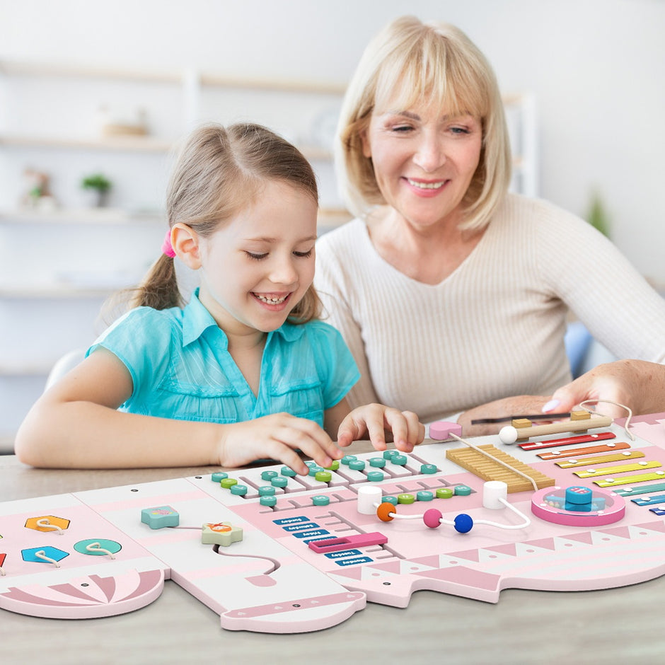 Aktivitetsvägg – för Småbarn i Montessori Trä Väggleksak Utbildning och Tidig Barndom Utveckling – 11 1 – Rosa