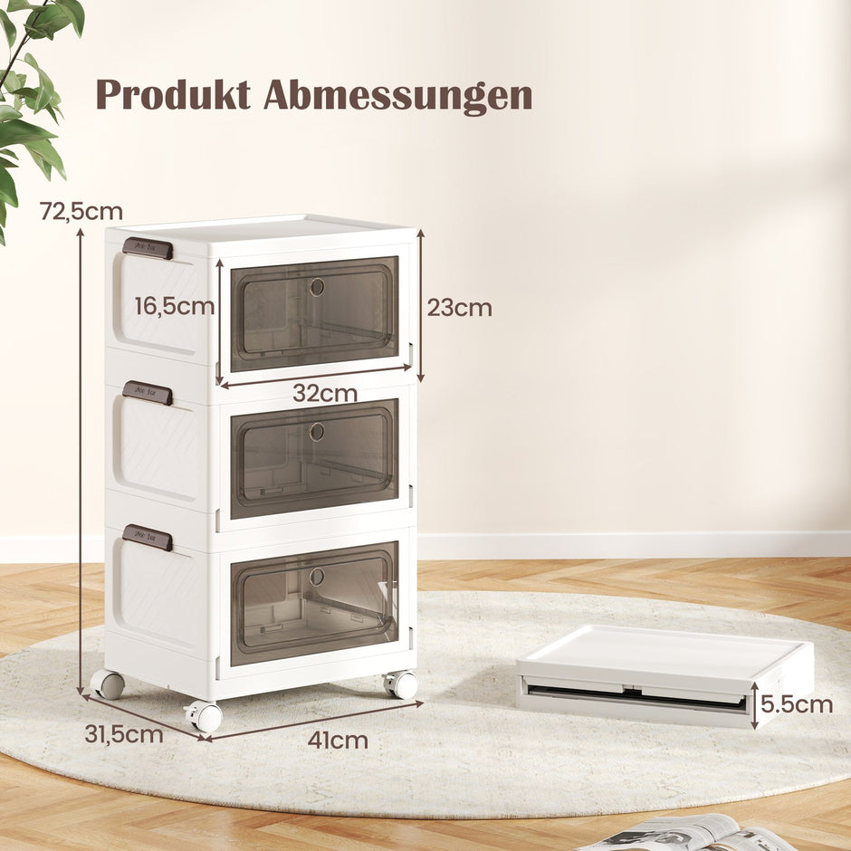Fällbar – förvaringslåda med lock, pack, stapelbara plastlådor, vit (75 L) – 3 – Kremvit