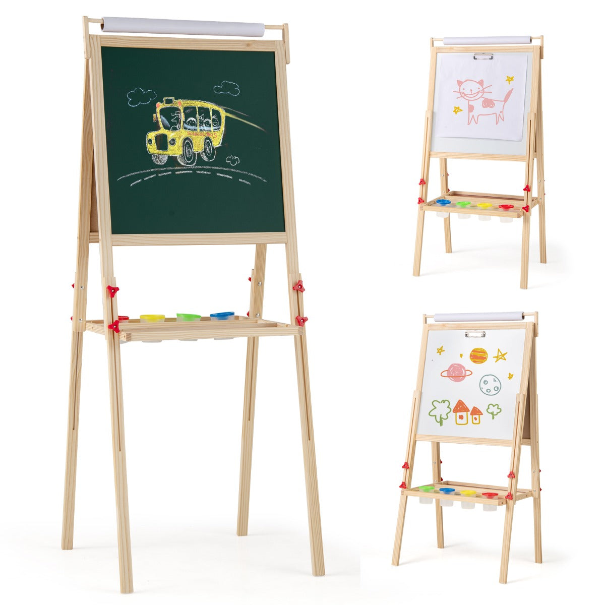 i – Barn Tafel med Magnetisk Tavelkritt och Whiteboard Papperroll Höjdjusterbar – 3 1 – Natur