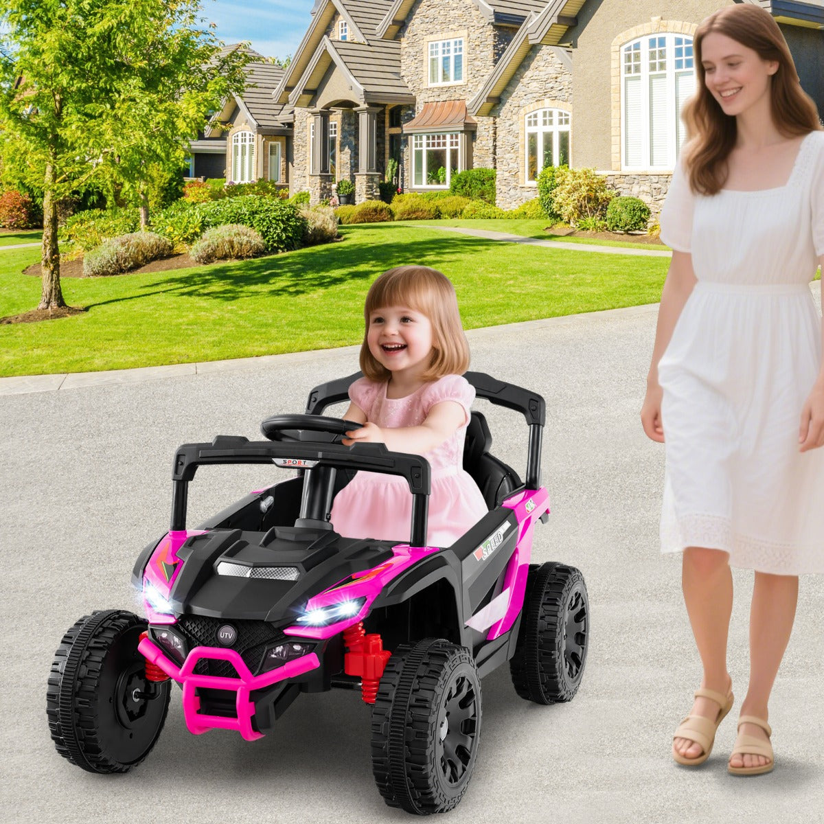 Barn – 12V elbil med fjärrkontroll Elektrisk UTV lastbil – Rosa