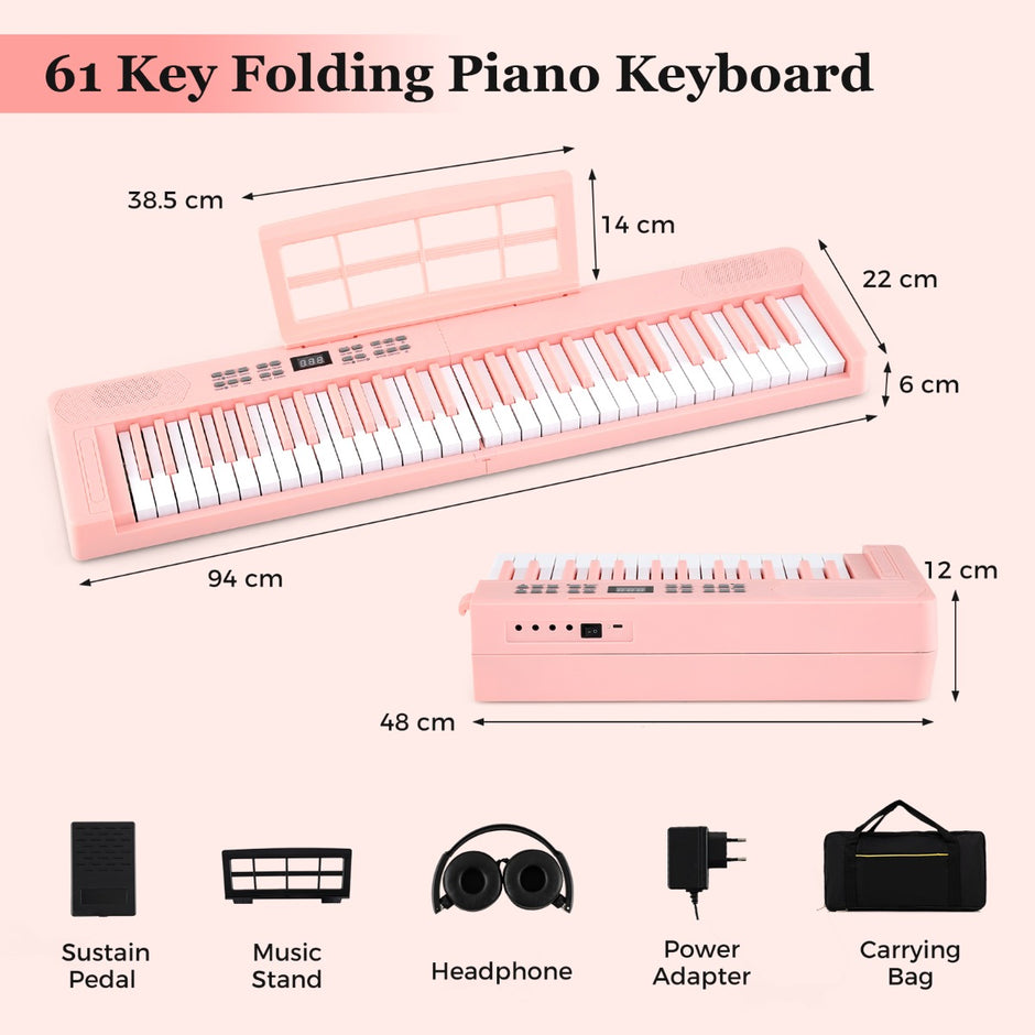 tangenter – hopfällbart pianoklaviatur fullskaligt elektroniskt keyboard med MIDI och Split funktion – 61 – Rosa