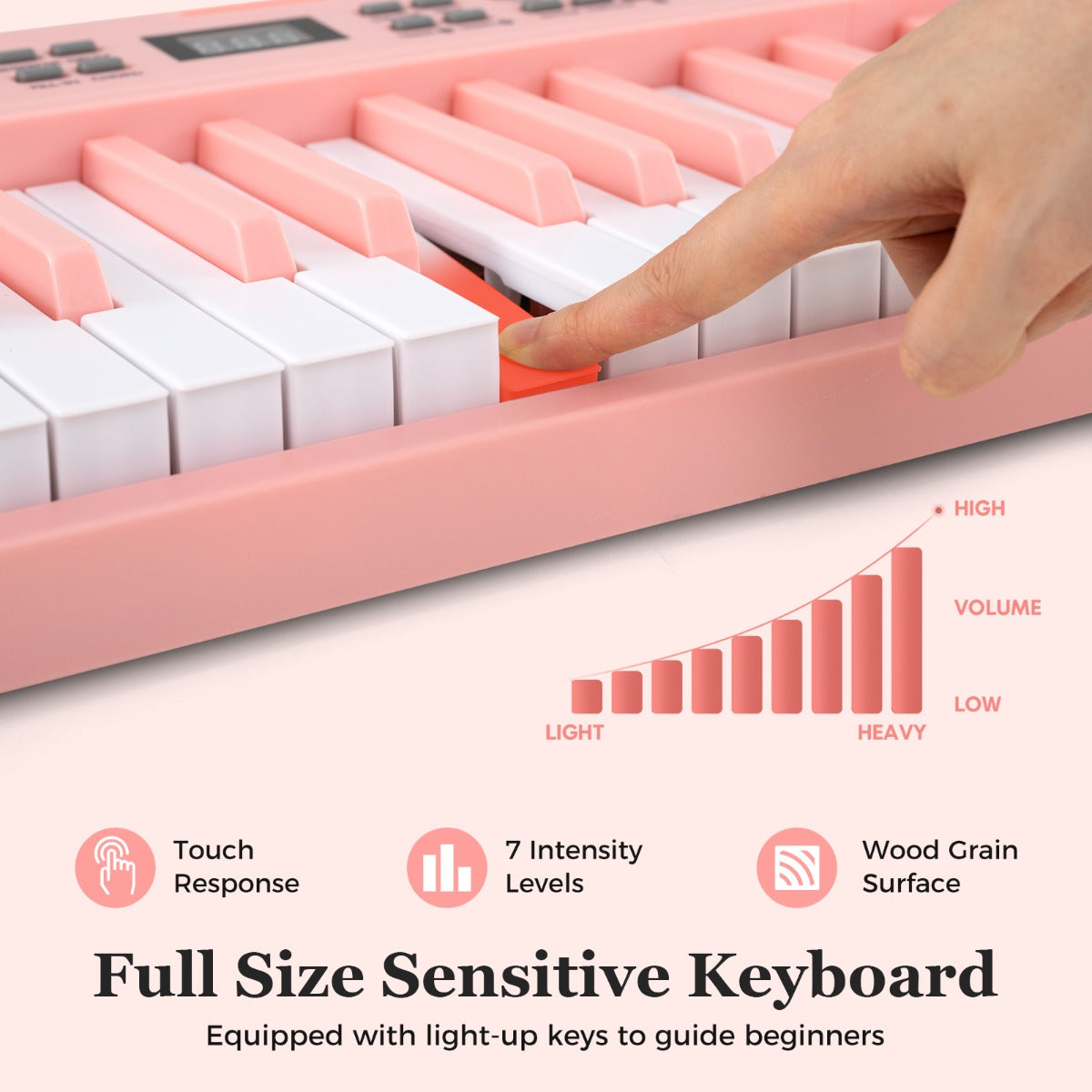 tangenter – hopfällbart pianoklaviatur fullskaligt elektroniskt keyboard med MIDI och Split funktion – 61 – Rosa