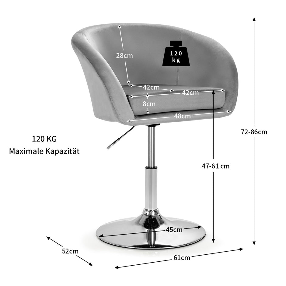 Swivel – Velvet Chair Höjdjusterbar barpall med runt ryggstöd och elastisk sits – Grå