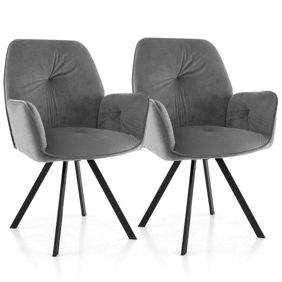 Set – med snurrstolar av sammet, 360° vridbara matsalsstolar metallben, – 2 , 63 x 59 x 87 cm – Grå