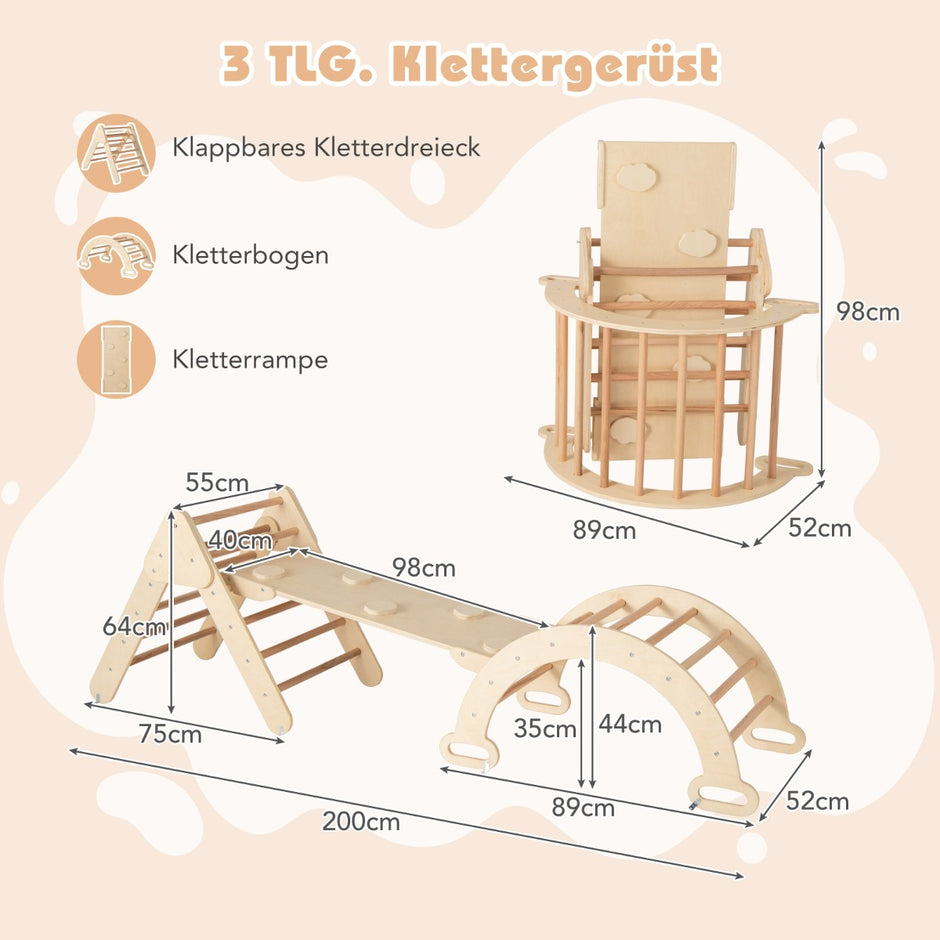 Triangulär – träklätterleksaksset för småbarn med klättringstriangel Natural – Natur