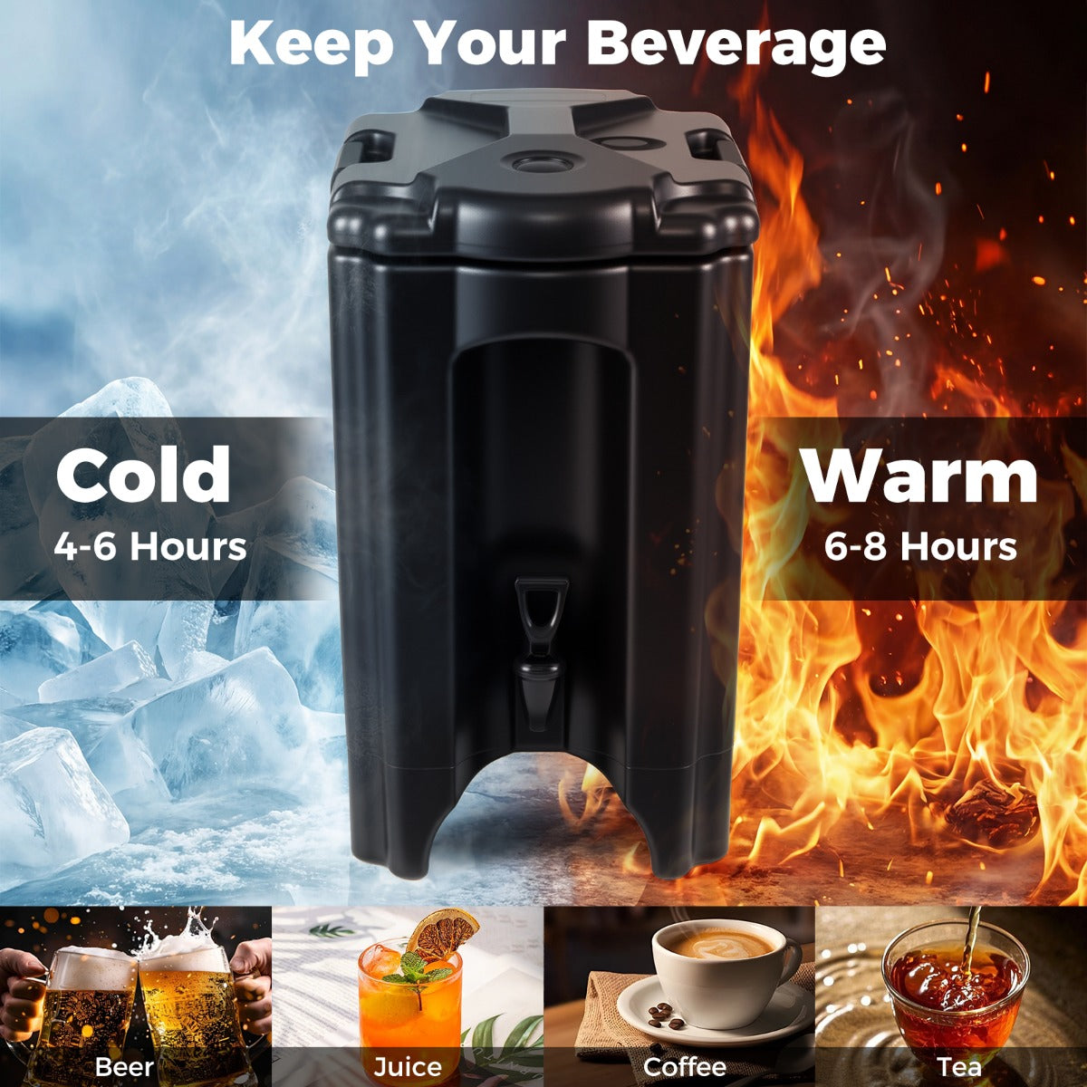 Dryckesdispenser – Med Hane Varm och Höggbar Isolerande Kanna – 16,5 L – Svart