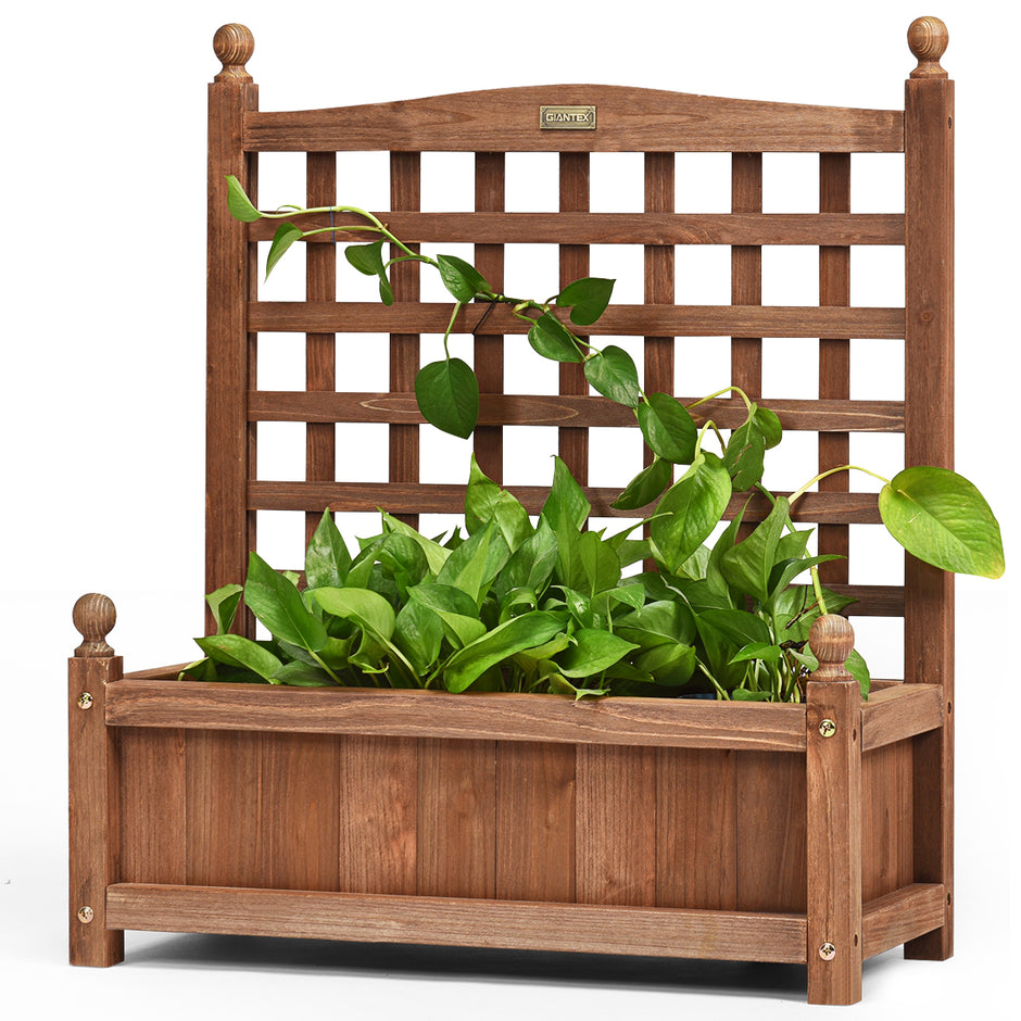 Trädgårdsspaljé – blomlåda med i massivt trä plantering mörkbrun – 64,5 x 28 x 75 cm – Brun