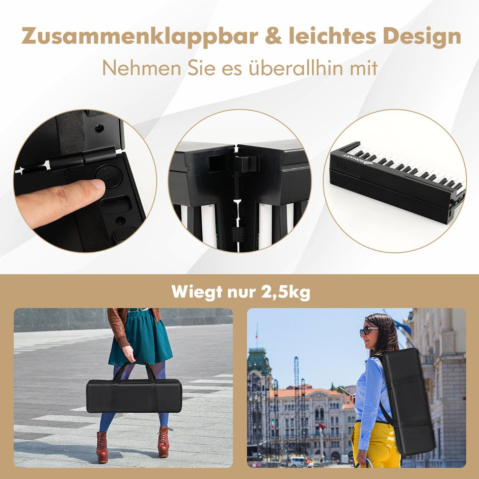 Digitalt – piano med tangenter och Bluetooth musikställ pedal hopfällbar – 61 – Svart och vit