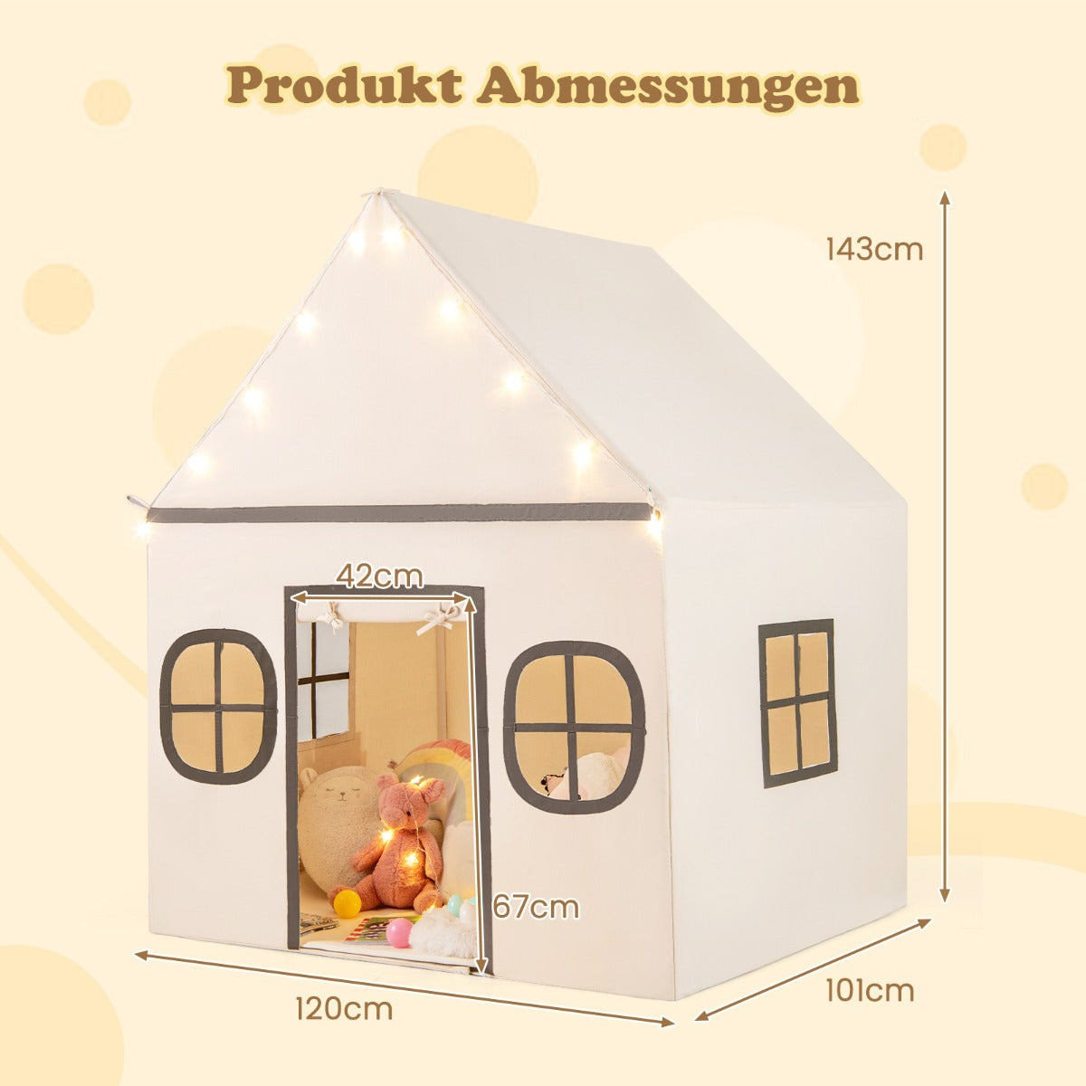 Lekhus – Barn Inomhus med Stjärnljus och Polstrad Matta + – Beige + Svart