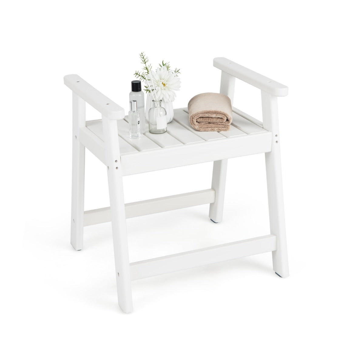 Duschbänk – med Armstöd Spa Sits Badpall för vattentät Badrumsbänk – 58 x 52 x 61.5 cm – Vit