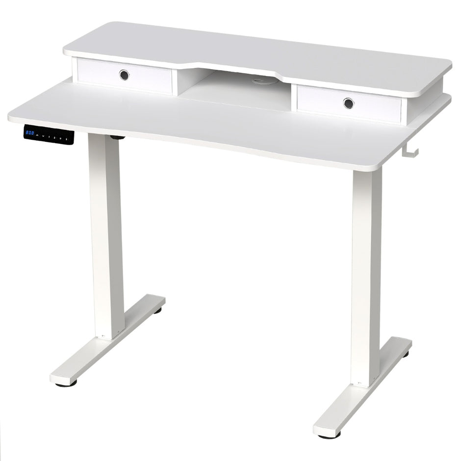 Höj – och sänkbar skrivbord med monitorställ lådor krokar datorbord – 2 – Vit