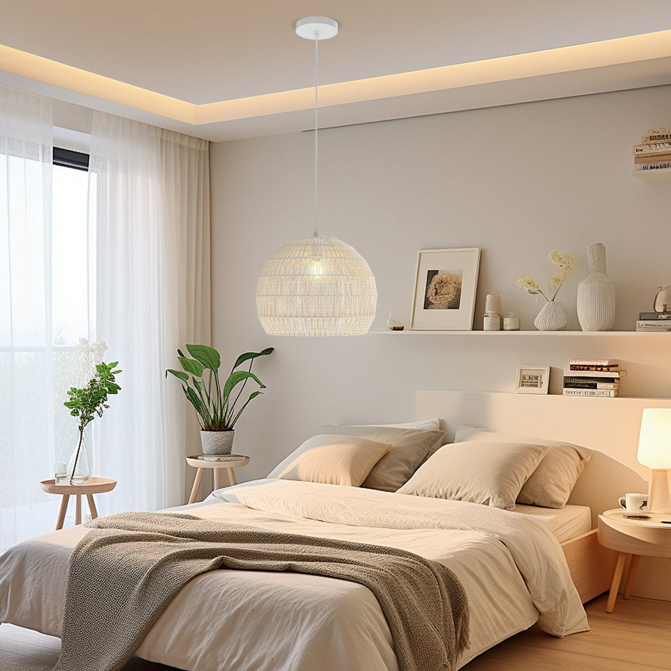 Flätad – pendellampa Boho taklampa med justerbar hänghöjd hänglampa – Beige
