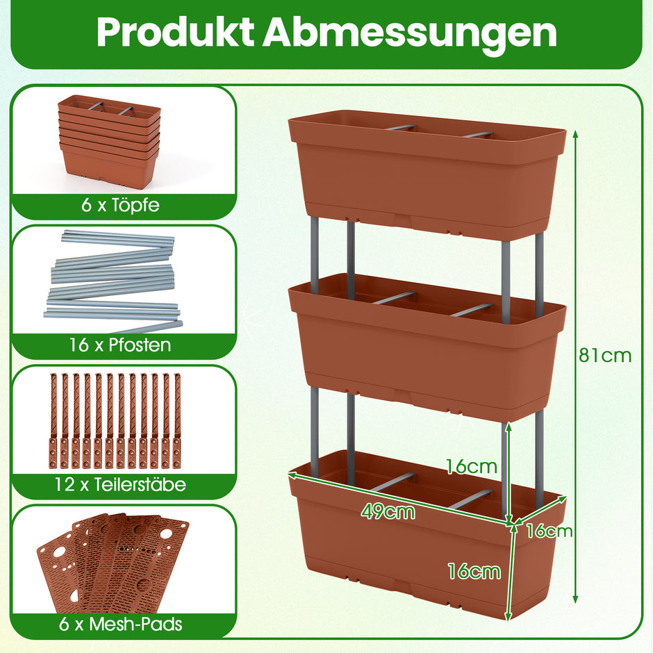 stycken – blomlådor med dräneringssystem, planteringslådor, vertikalt högbädd, planteringskärl, bruna – 6 – Brun