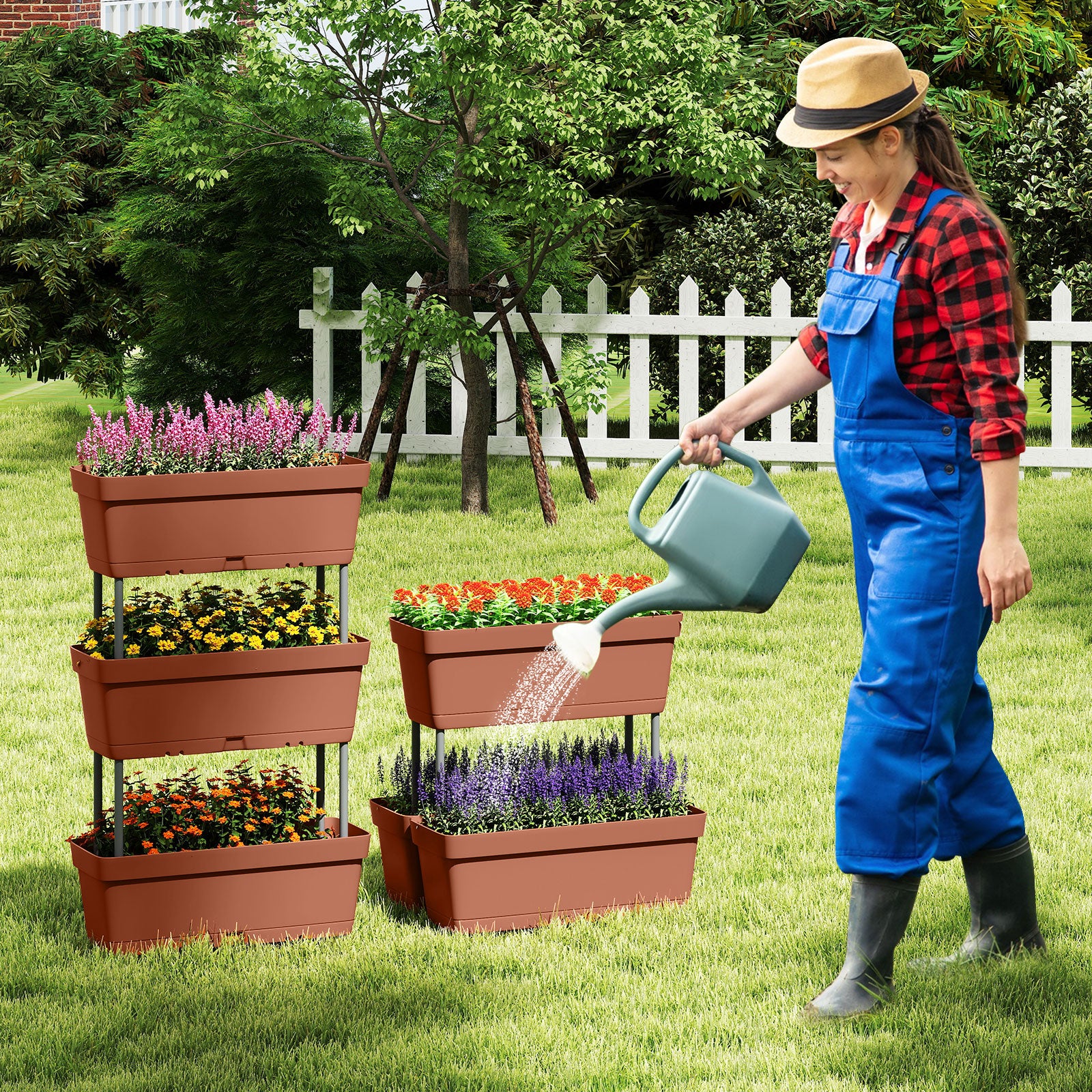 stycken – blomlådor med dräneringssystem, planteringslådor, vertikalt högbädd, planteringskärl, bruna – 6 – Brun