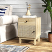 Rattan – nattduksbord med låda och skåp, i boho stil, sidobord i – . – Natur + vit