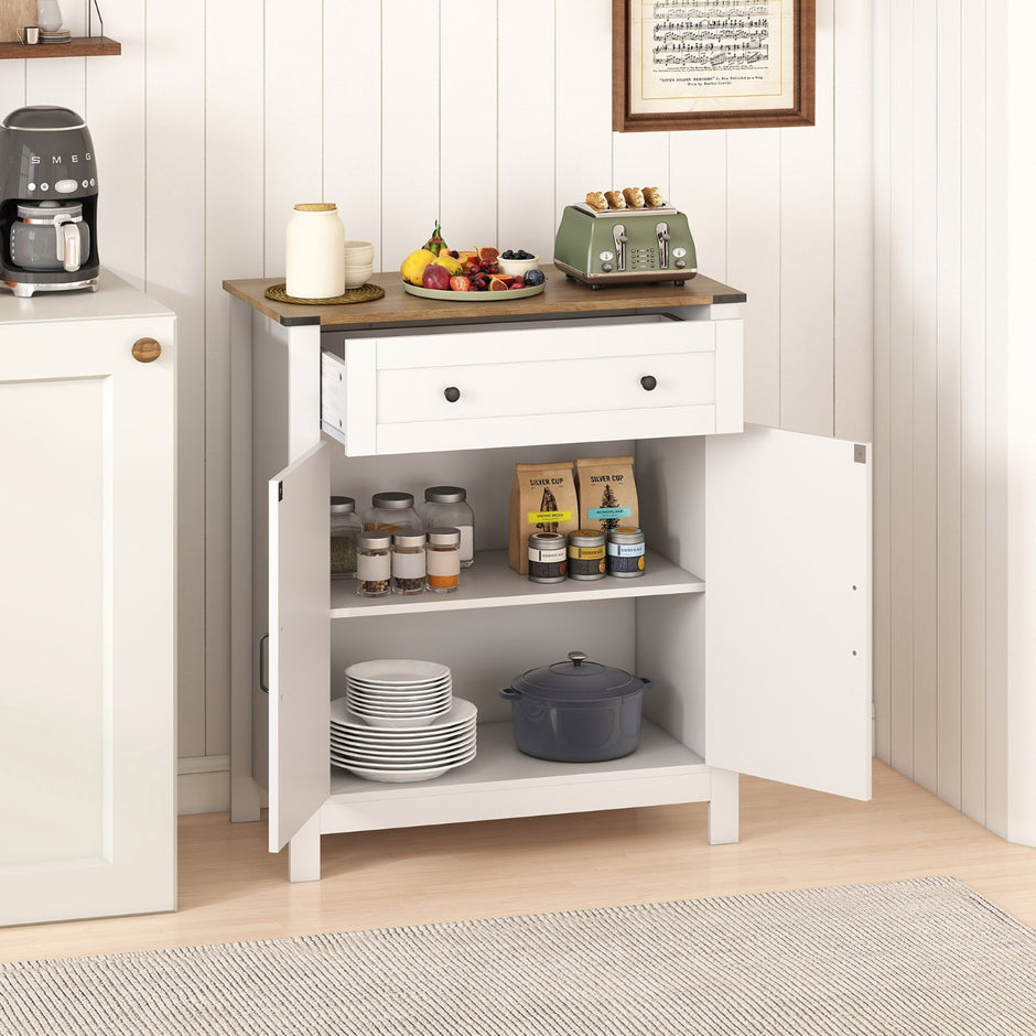 Landhaussidobord – med Dörrar och Skåp justerbart Regal – Vit