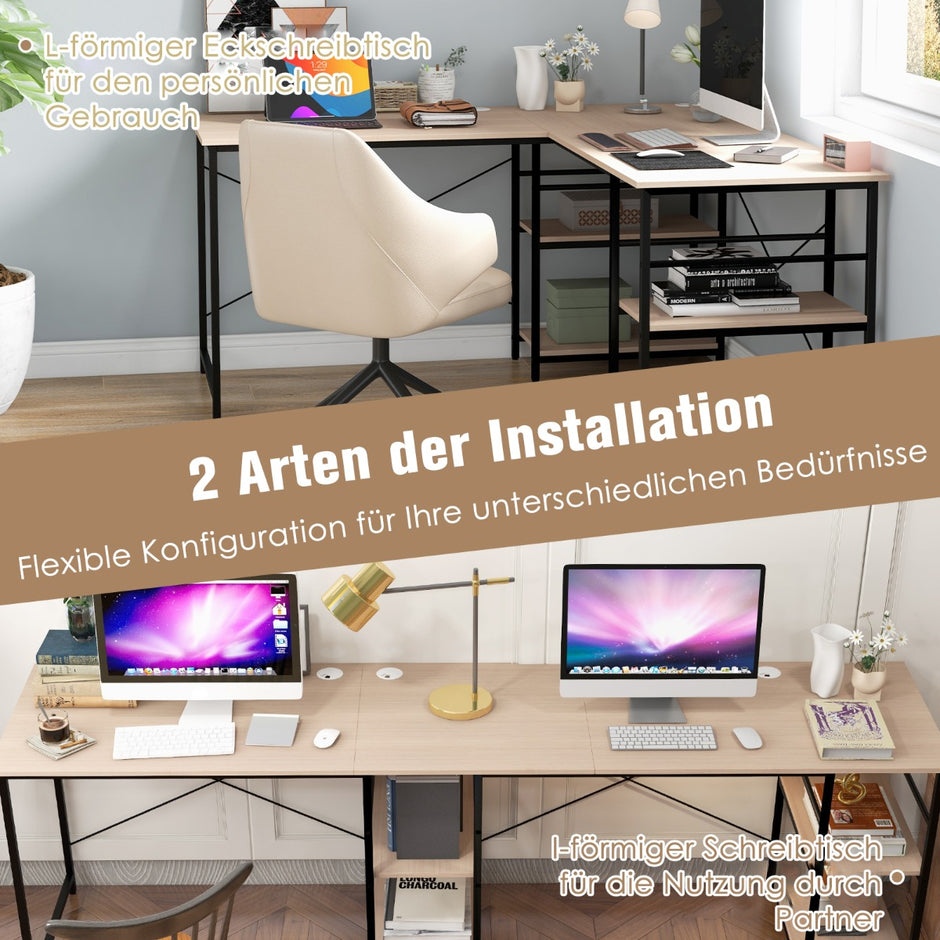 Stort – L format datorbord med förvaringsfack för personer CPU stativ naturligt – 4 2 – Natur