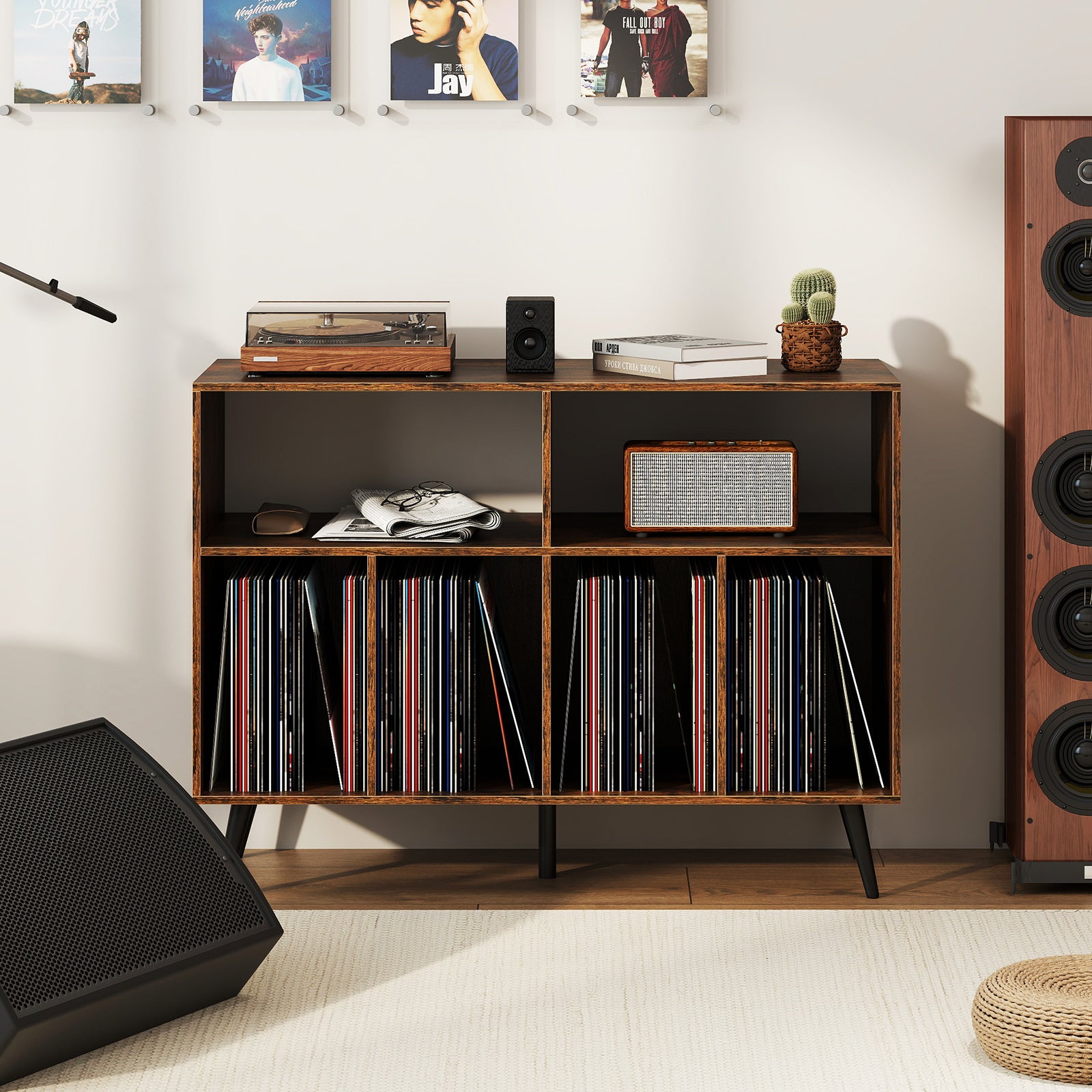 stegs – skivspelare stativ med vinylförvaringshyllor skivspelarskåp – 3 – Brun