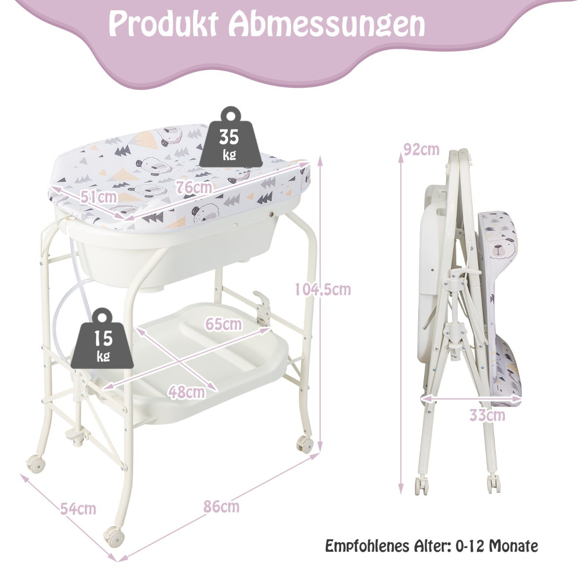 i – Fällbar Skötbord med Badkar Bärbar Skötkommod Skötbädd – 4 1 – Vit