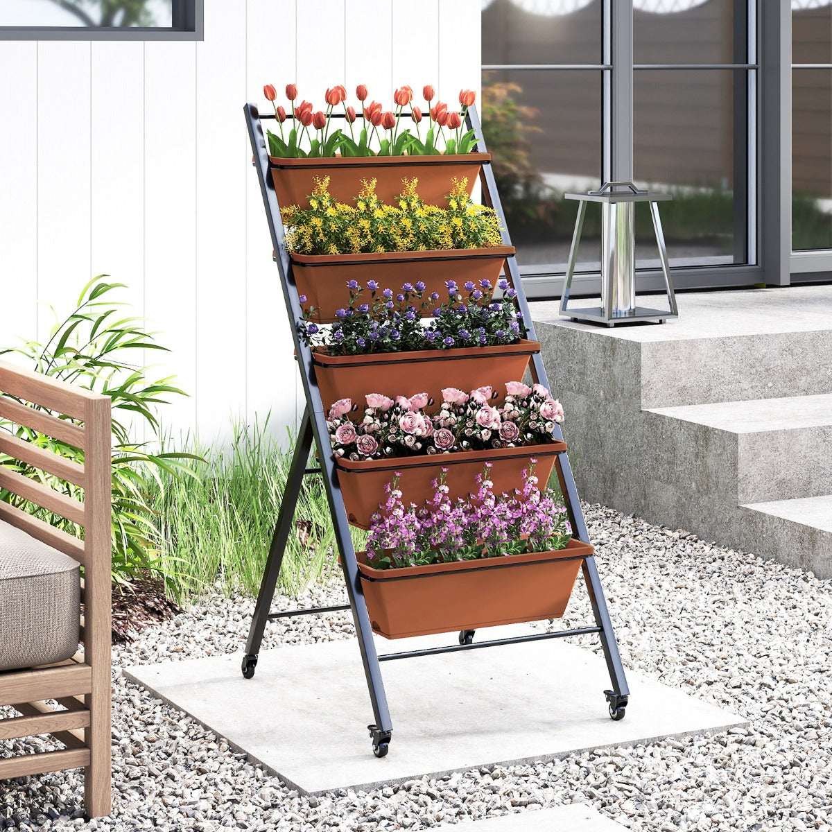 våningar – vertikalt odlingsbädd med hjul blomsterbädd planteringslådor blomlåda – 5 – Brun