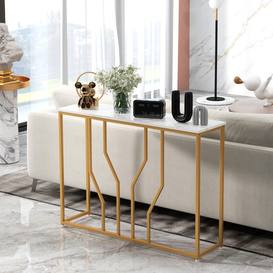 Konsolbord – med geometrisk metallram Ingångsbord + – 110 x 30 x 80 cm – Guld