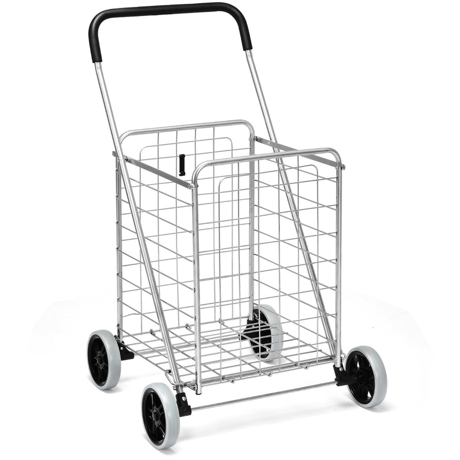 Kundvagn – Fällbar med hjul – Silver