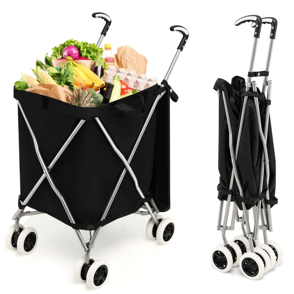 Kundvagn – Fällbar Shoppingvagn med hjul – 66 x 46 x 94,5 cm – Svart