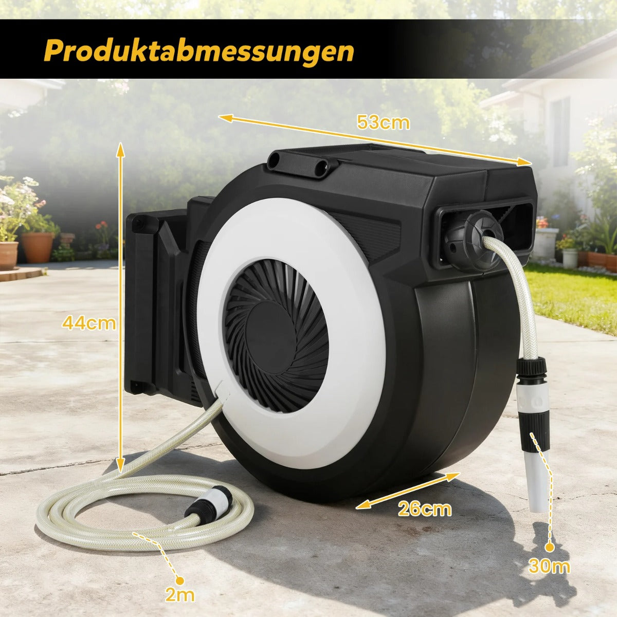 Utdragbar – trädgårdsslangbox vattenslang med tillförselslang Väggmonteringsset – 30 m 2 m – Svart