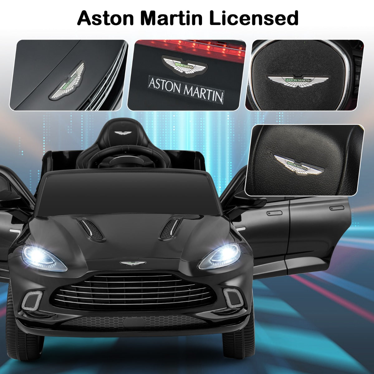 Elektrisk – barnbil Aston Martin licensierat elfordon med tuta musik och LED lampor – Svart